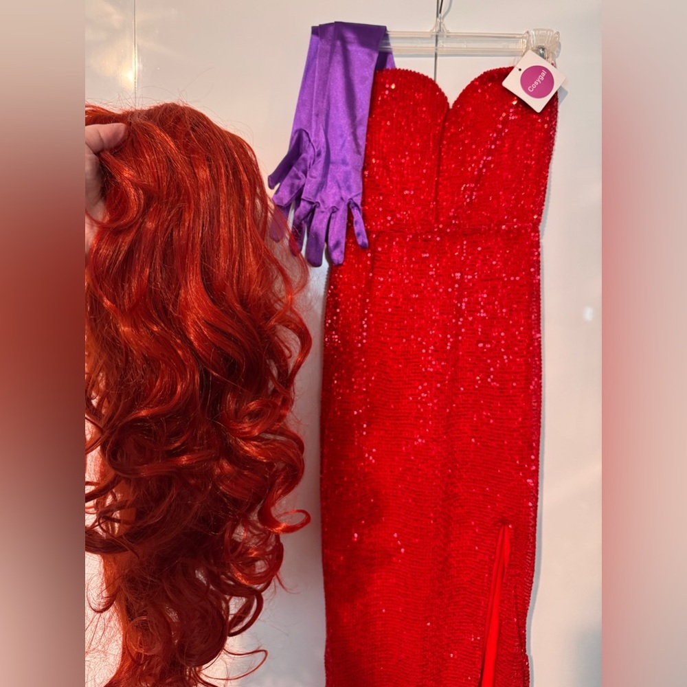 Jessica Rabbit Halloween Costume Tiny Tunes Outfit Red Dress Wig Cosplay